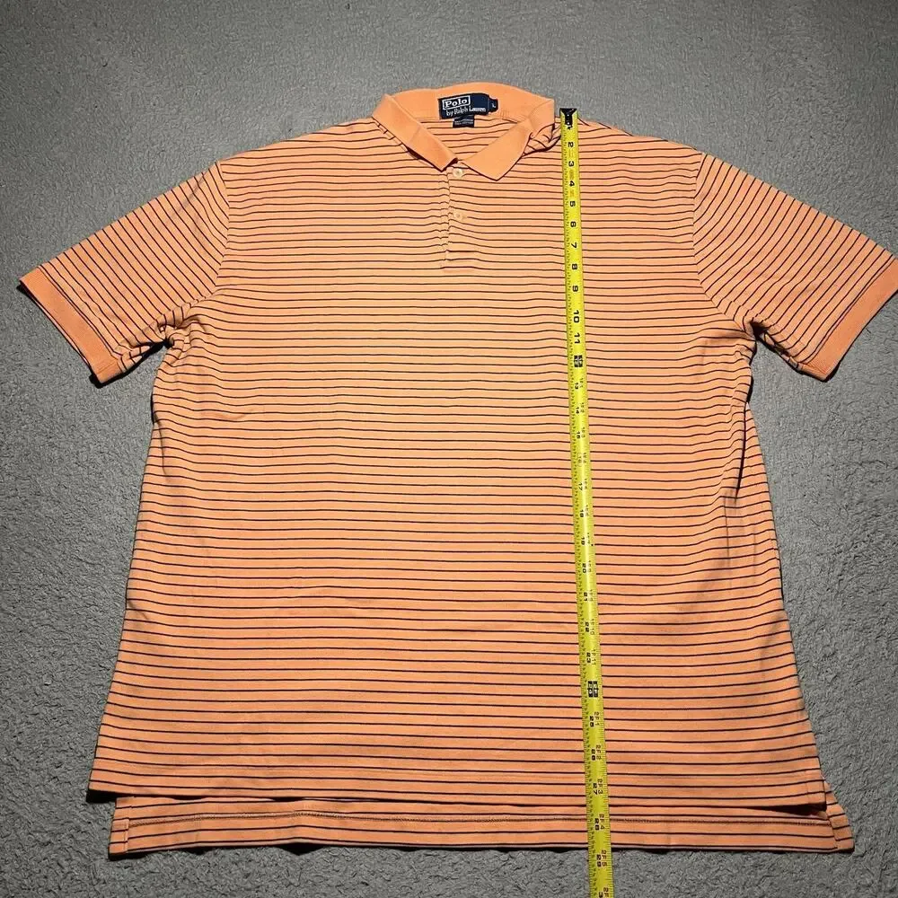 Polo Ralph Lauren Short Sleeve Polo Shirt Mens Large Peach Cotton Stripe Logo